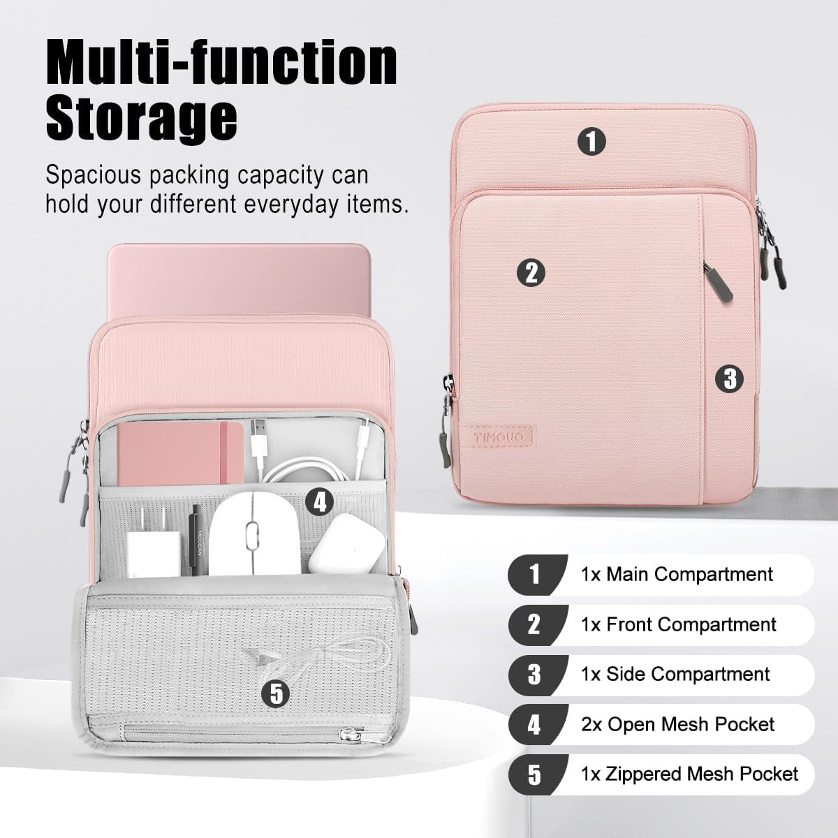 Sleeve Case with Shoulder Strap for Tablet/Laptop, 13.3-14", Pink | Fit Macbook Neo 13 Inch 2026 Model A3404 with A18 Pro Chip, Carrying Case with Shoulder Strap