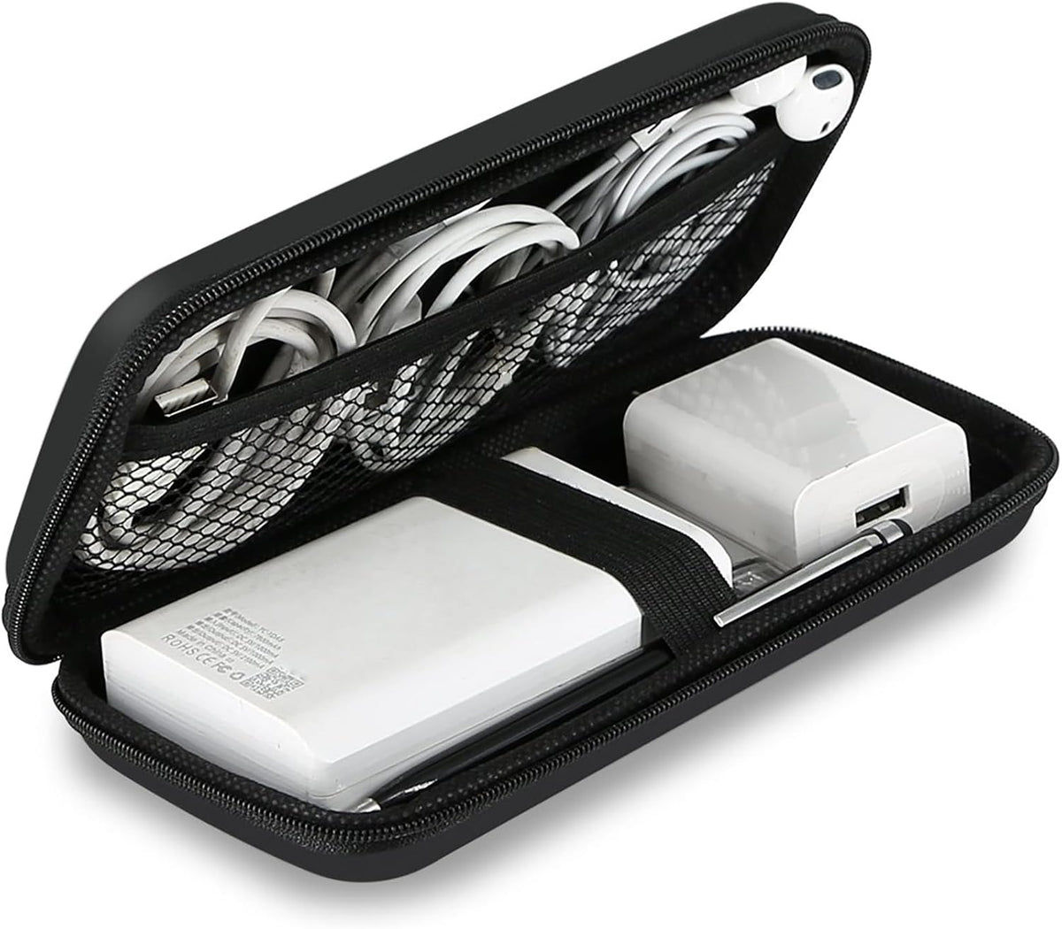 Travel Essential Electronics Organizer Pouch Charger Case, Shockproof Dual Zipper Power Bank Cables Tech Accessories Purse, Men & Women Travel Must Have Storage Bag, 6.5X3.2X1 Inch Black