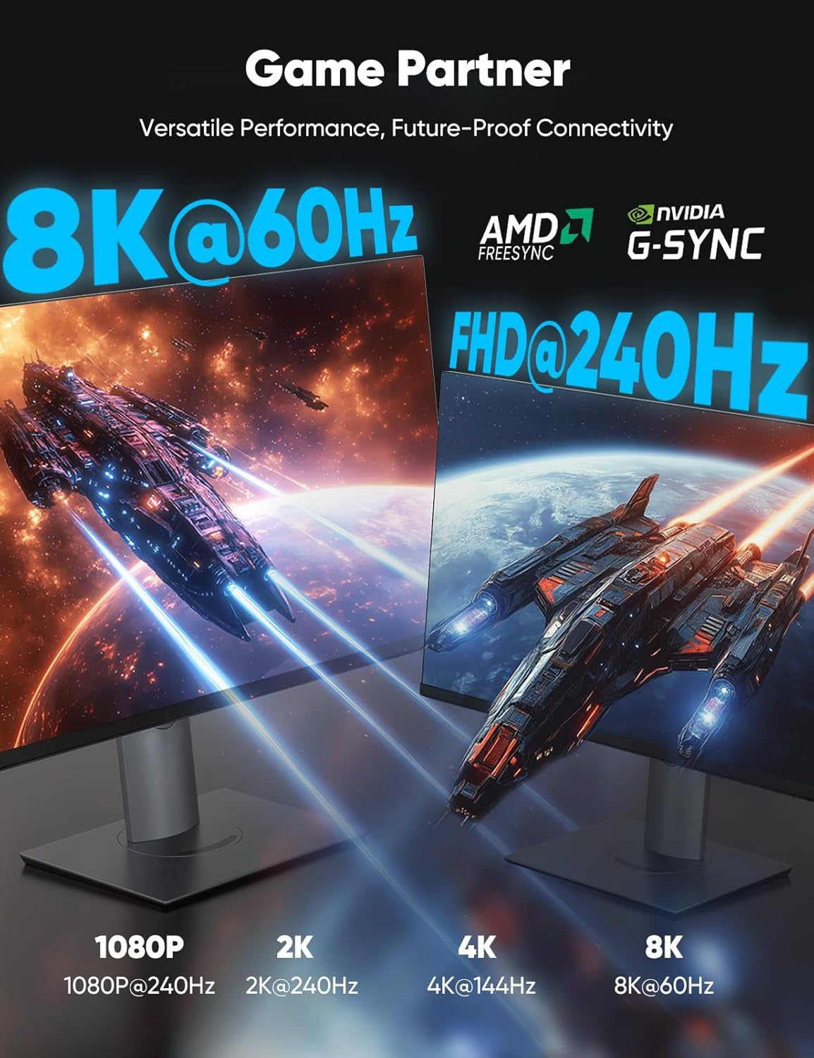 8K 4K Displayport Cable 1.4, VESA Certified DP Cord 6.6Ft | 8K@60Hz, 4K@144Hz, 2K@240Hz, 32.4Gbps High Speed, for Gaming Monitor & Graphic & PC, HDCP 2.2/Freesync/G-Sync, Braided, Grey