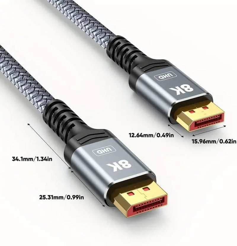 8K 4K Displayport Cable 1.4, VESA Certified DP Cord 6.6Ft | 8K@60Hz, 4K@144Hz, 2K@240Hz, 32.4Gbps High Speed, for Gaming Monitor & Graphic & PC, HDCP 2.2/Freesync/G-Sync, Braided, Grey